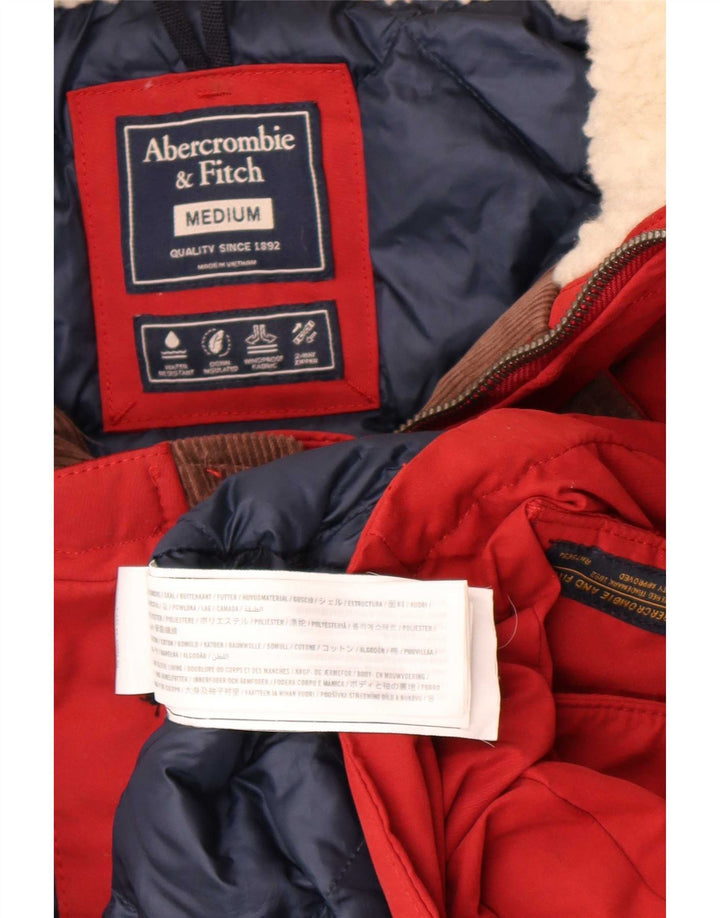 Abercrombie & Fitch Manteau rembourré à capuche pour homme UK 38 Rouge moyen Polyester