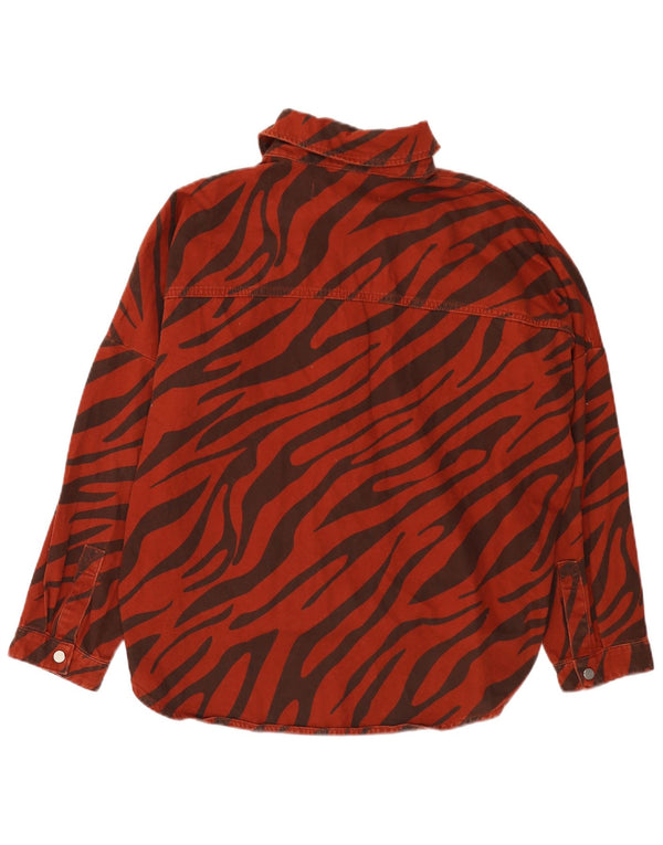 Zara Femme Chemise En Jean Oversize UK 14 Rouge Moyen Imprimé Animal