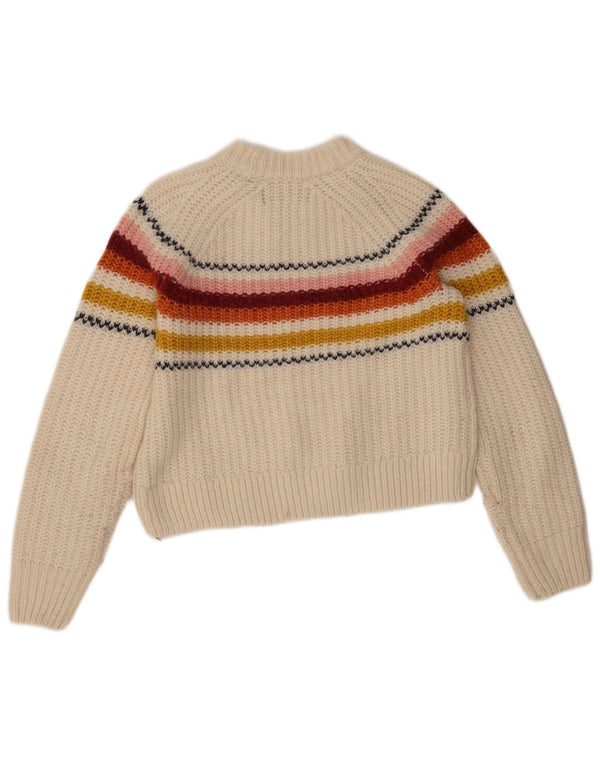 Superdry Pull court à col rond pour femme UK 8 Petit rayé blanc