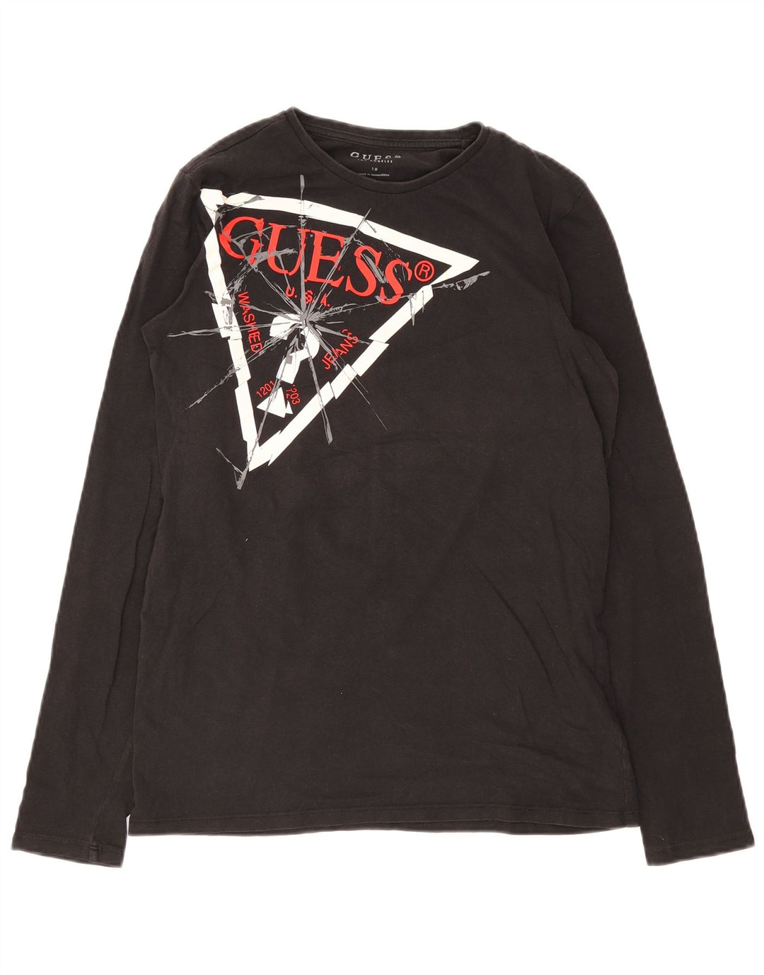 Guess Haut graphique à manches longues pour garçon 15-16 ans Noir