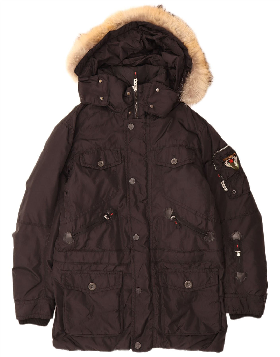 Fire and Ice Manteau rembourré à capuche pour homme EU 48 Medium Noir Polyamide