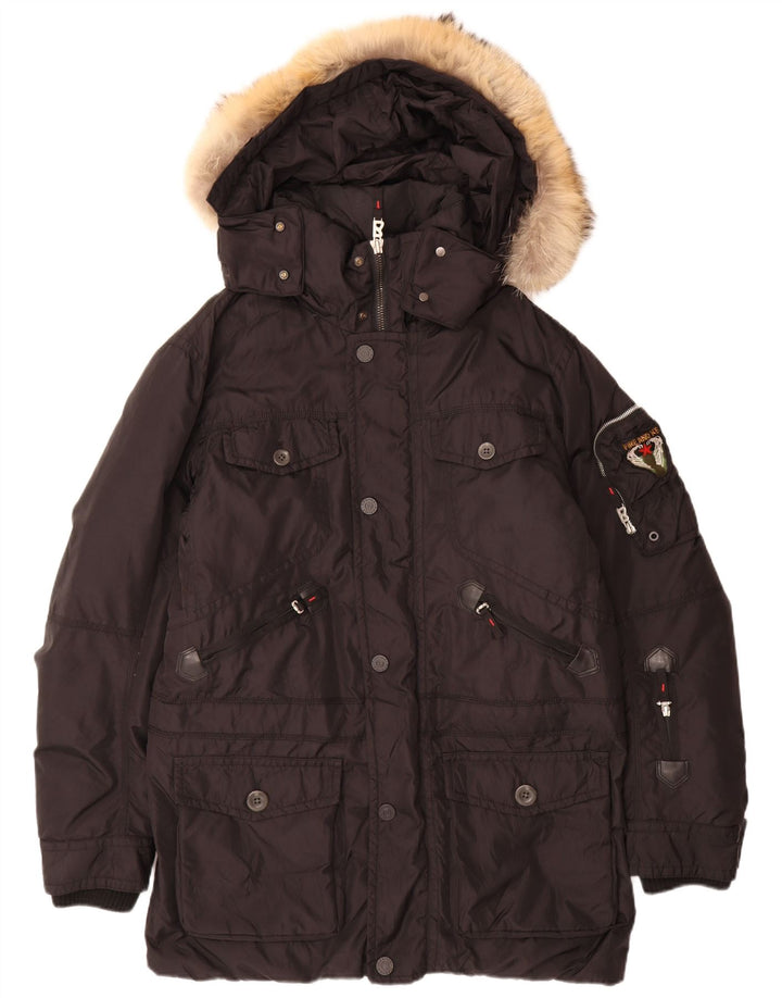 Fire and Ice Manteau rembourré à capuche pour homme EU 48 Medium Noir Polyamide