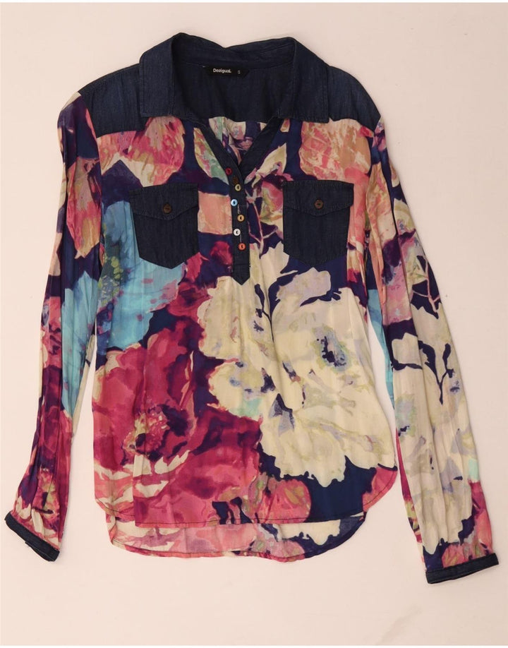 Desigual Femme Pull Chemise Chemisier UK 10 Petit Floral Multicolore