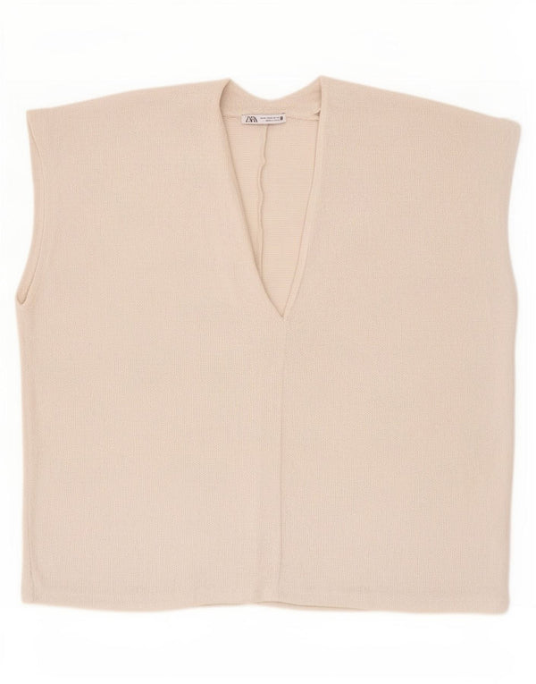 Zara Femme Chemisier Oversize Top UK 44 Viscose Beige Moyen