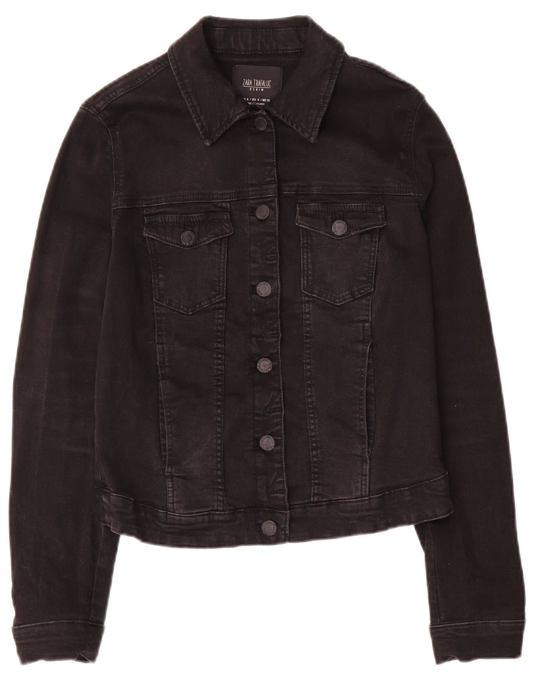Zara Femme Trafaluc Crop Denim Veste UK 12 Moyen Noir Coton