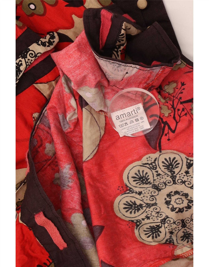 vintage Femmes Robe de base à manches longues UK 12 Coton floral rouge moyen