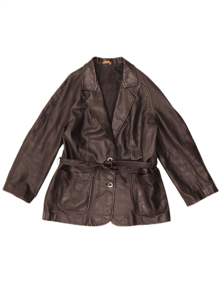 Everest Veste blazer en cuir à 2 boutons pour femme UK 14 Cuir noir moyen