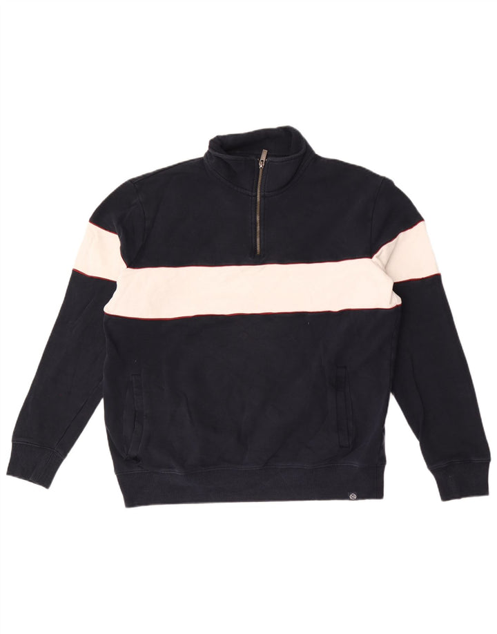 Marks & Spencer Sweat-shirt à col zippé pour homme, grand, bleu marine, color block