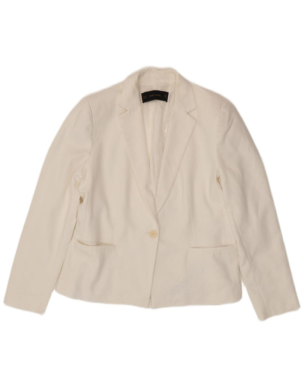ZARA Femme 1 Bouton Blazer Veste UK 18 XL Blanc Polyester