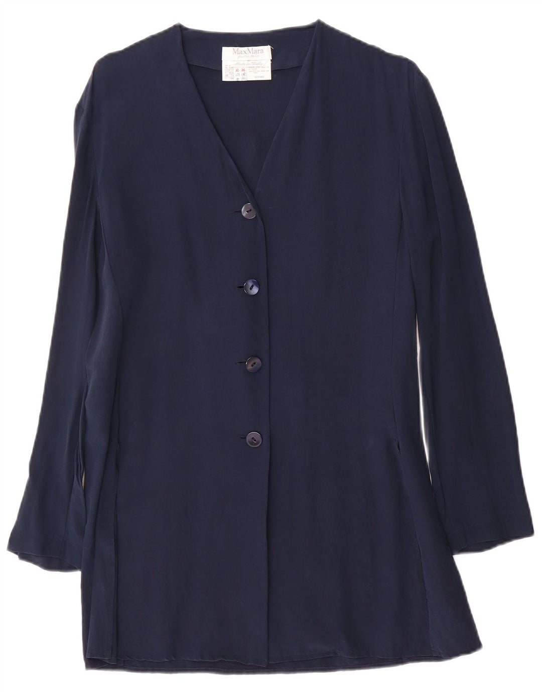 Max Mara Veste blazer à 4 boutons pour femme UK 14 Bleu marine moyen en soie