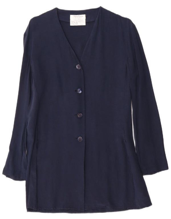 Max Mara Veste blazer à 4 boutons pour femme UK 14 Bleu marine moyen en soie