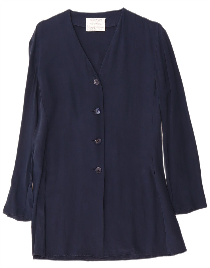 Max Mara Veste blazer à 4 boutons pour femme UK 14 Bleu marine moyen en soie