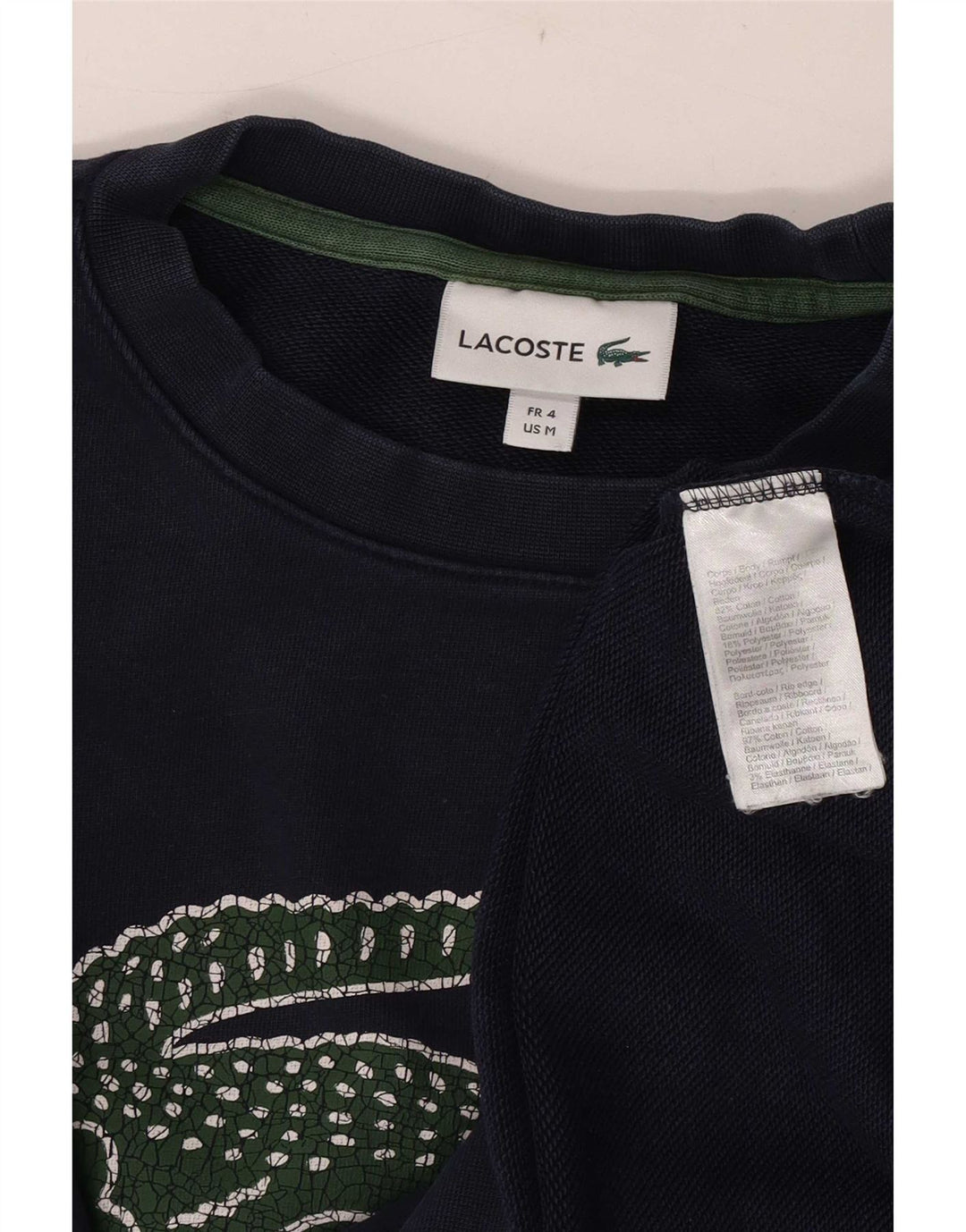 Lacoste Mens Graphic Sweatshirt Jumper Taille 4 Moyen Bleu Marine Coton
