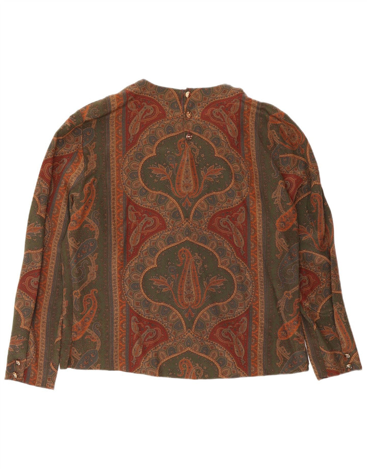 Blouse Femme Vintage Top IT 46 Grande Soie Paisley Grise