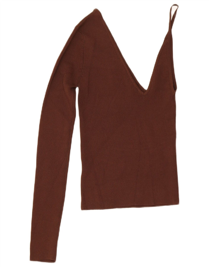 Zara Femme Top Une Épaule UK 12 Viscose Marron Moyen