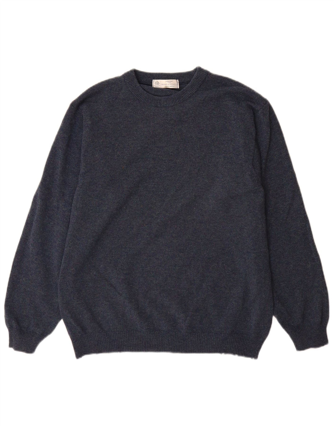 Marks & Spencer Pull Col Ras du Cou Homme Bleu Moyen Laine d'Agneau