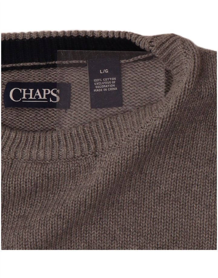CHAPS Pull à col rond pour homme en coton gris Taille L
