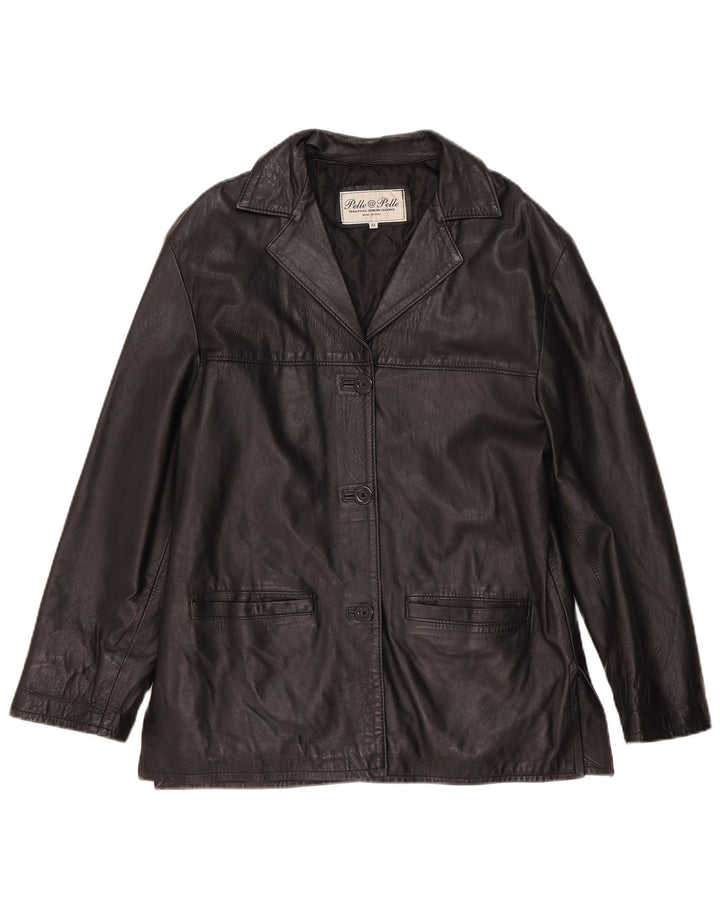Veste en cuir femme vintage UK 14 Cuir noir moyen