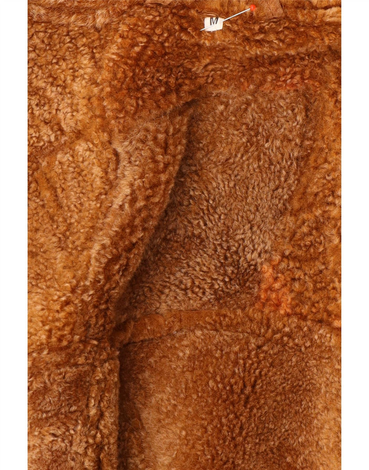 veste shearling femme vintage UK 14 Moyen Brun Géométrique