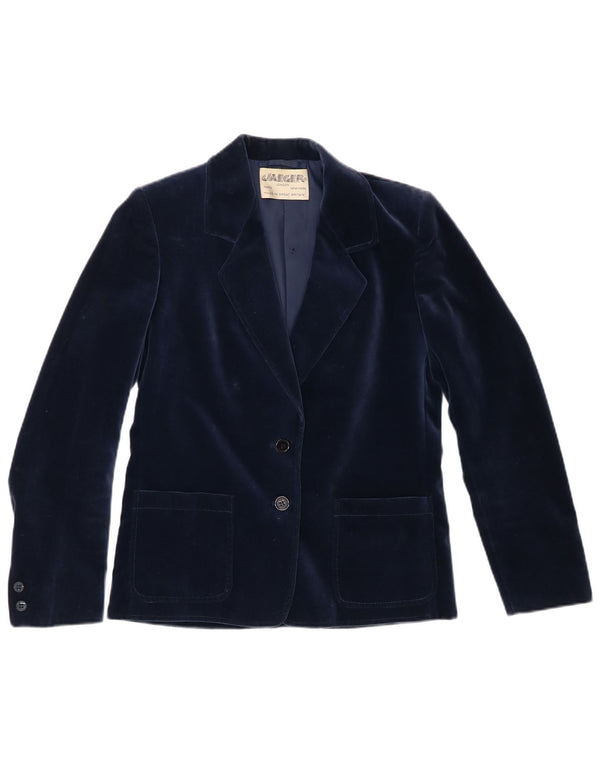 Jaeger Veste blazer en velours à 2 boutons pour femme UK 8 Small Bleu marine en coton