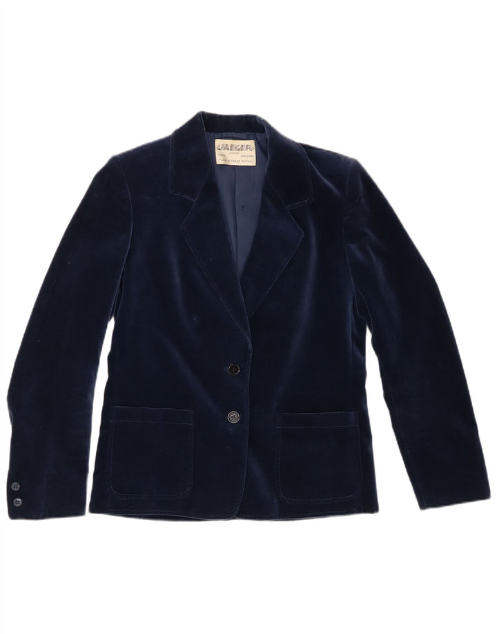 Jaeger Veste blazer en velours à 2 boutons pour femme UK 8 Small Bleu marine en coton
