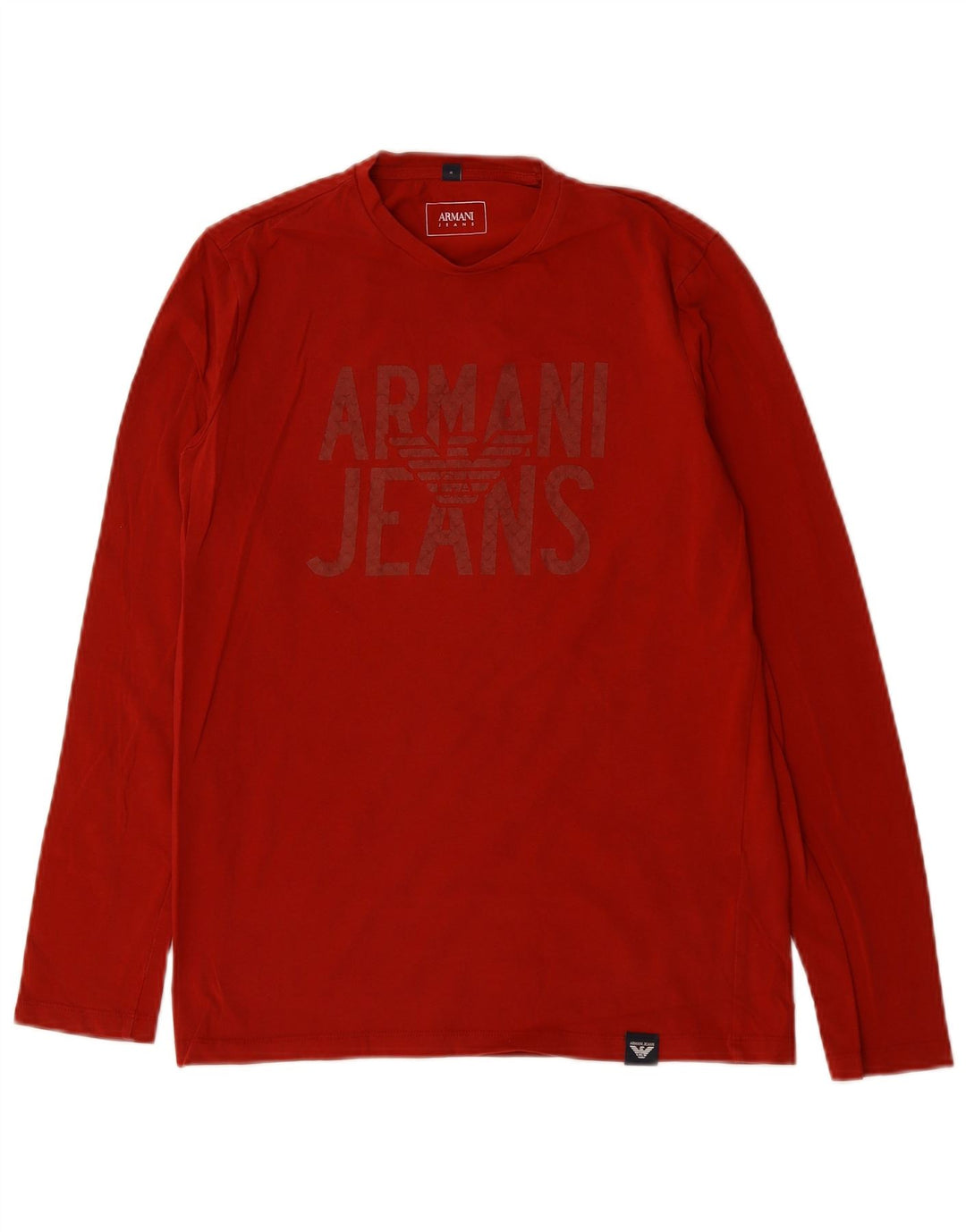 ARMANI JEANS Haut graphique à manches longues pour femme UK 12 Coton rouge moyen
