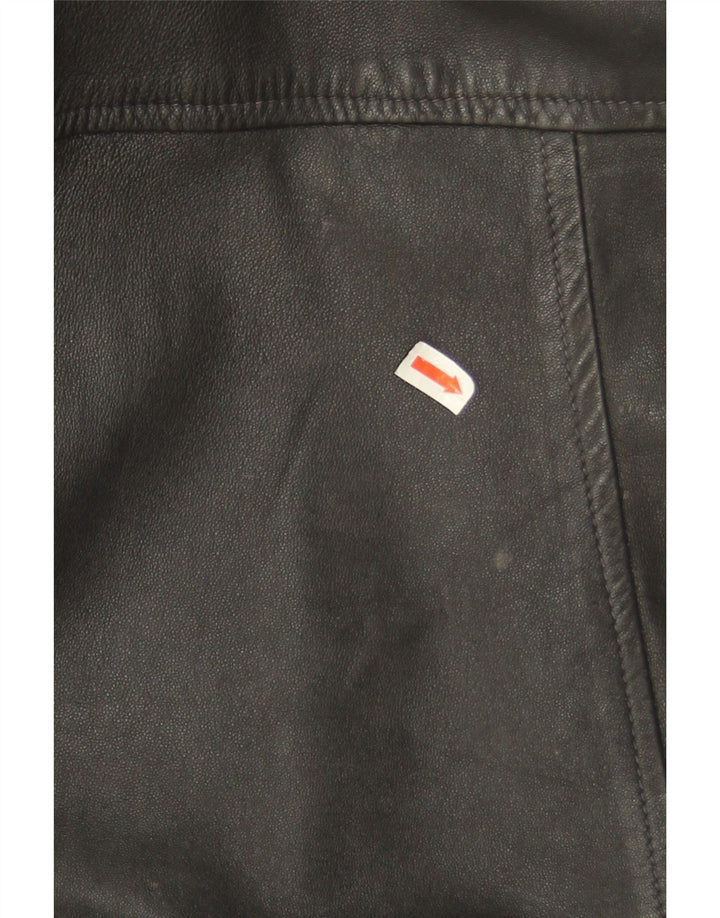 Veste en cuir surdimensionnée femme vintage UK 10 Petit cuir noir