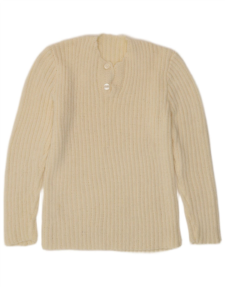 VINTAGE Pull col boutonné pour femme UK 12 Medium Off White
