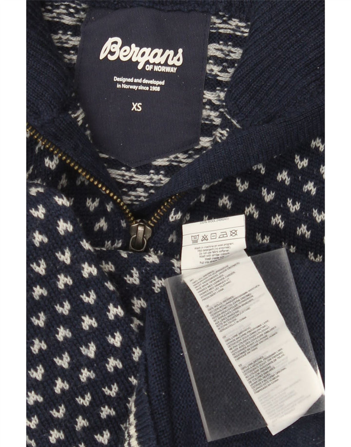 BERGANS Pull col zippé pour homme XS en laine géométrique bleu marine