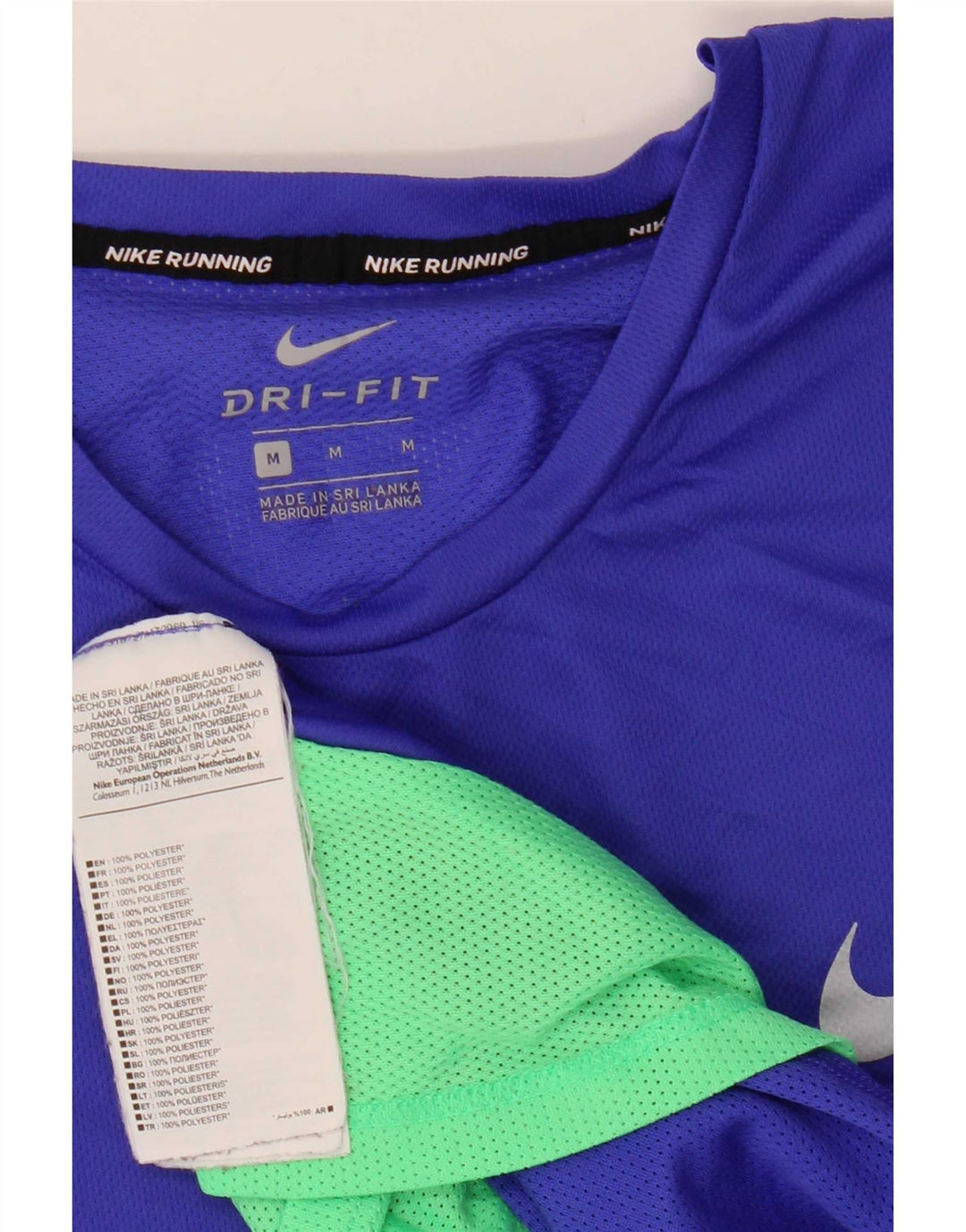 Nike Womens Dri Fit T-Shirt Top UK 14 Bleu Moyen Colorblock Polyester