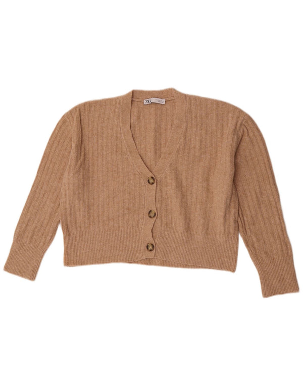 Zara Womens Crop Oversize Cardigan Pull UK 10 Petit Acrylique Beige