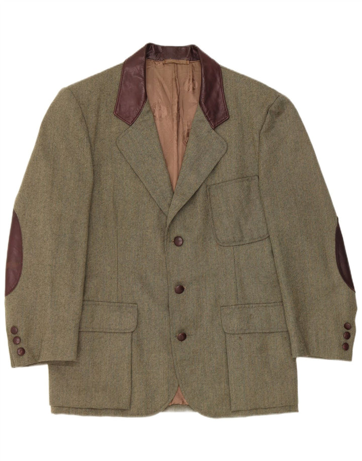 vintage Homme 3 Bouton Blazer Veste UK 38 Medium Kaki Colourblock