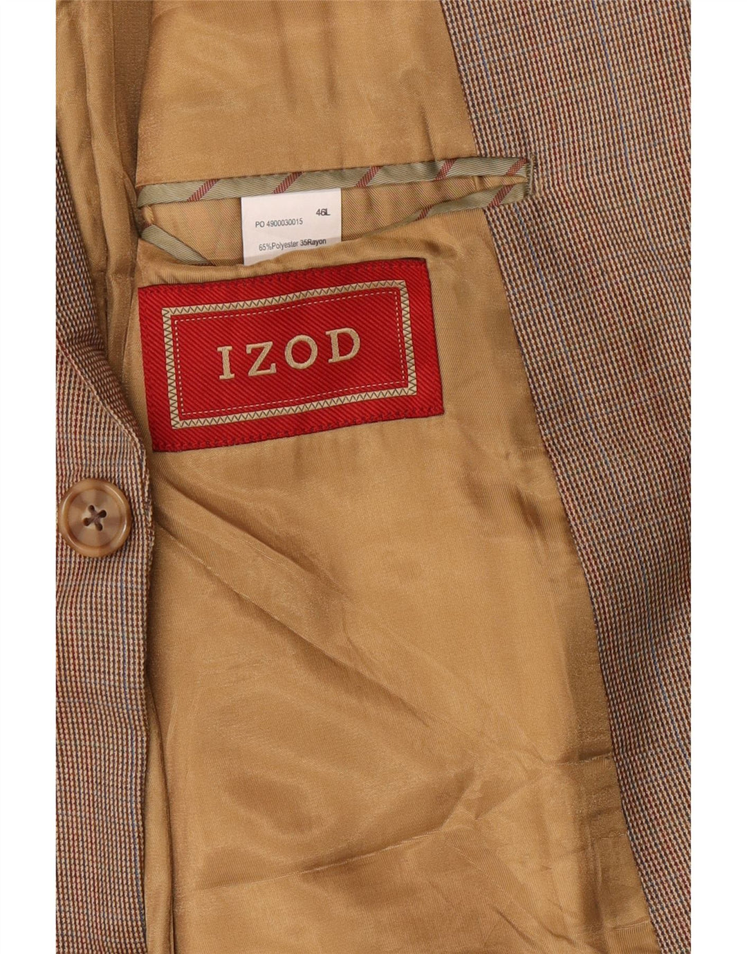 IZOD Veste blazer longue à 2 boutons pour homme UK 46 3XL Beige Pied-de-poule