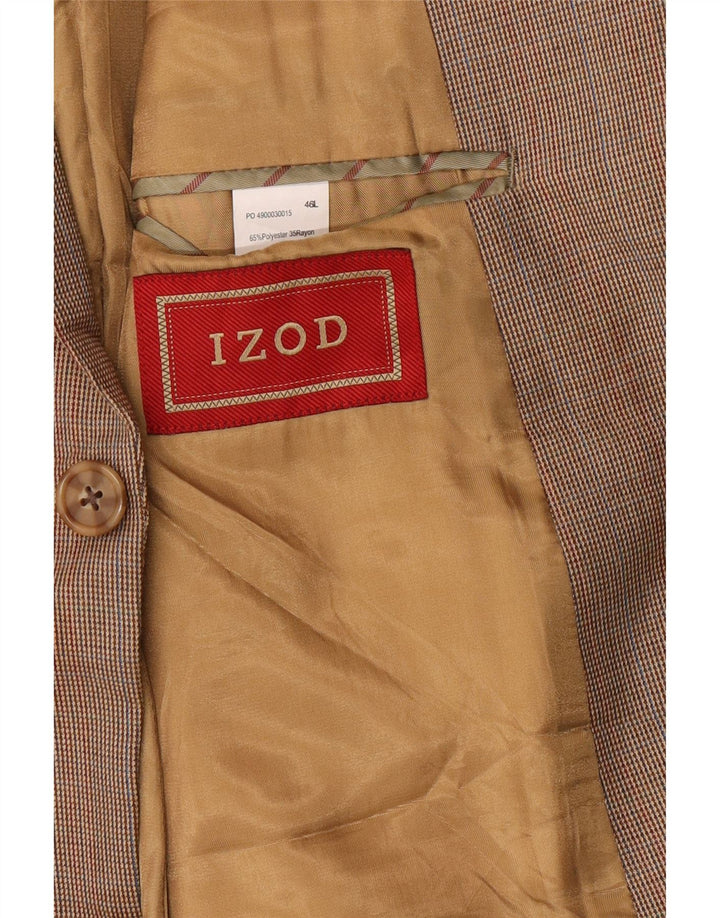 IZOD Veste blazer longue à 2 boutons pour homme UK 46 3XL Beige Pied-de-poule
