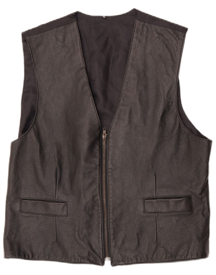 gilet en cuir homme vintage XL cuir noir
