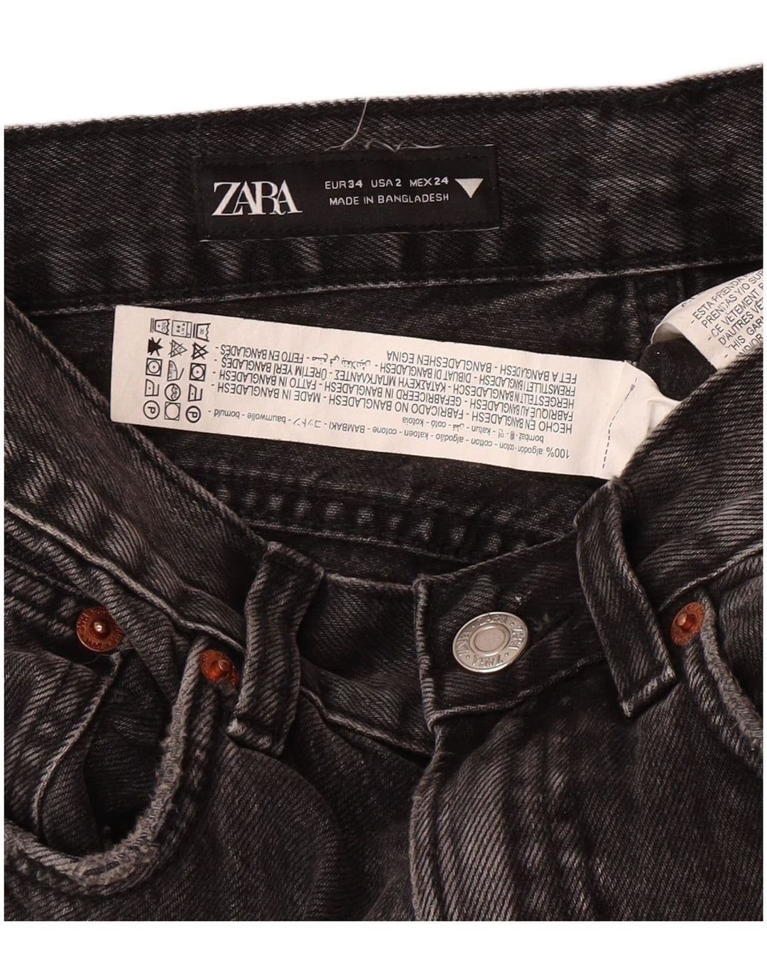 Zara Jean droit coupe régulière pour femme EU 34 2XS W24 L30 Gris classique