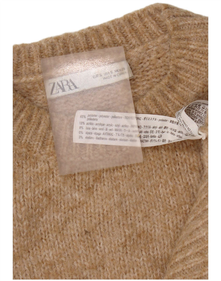 Zara Pull surdimensionné à col rond pour femme UK 10 Petit polyester beige