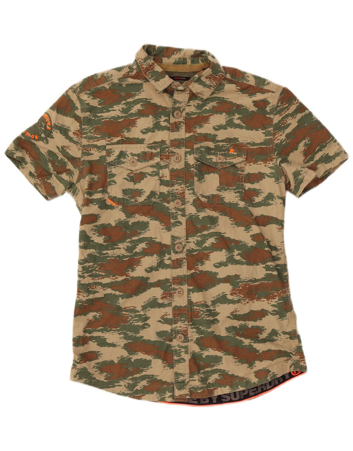 SUPERDRY Chemise Regular Fit à Manches Courtes Homme Petit Kaki Camouflage Coton