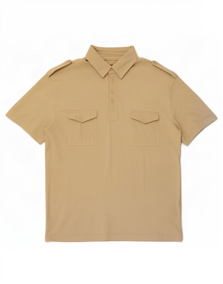 vintage Mens Manches Courtes Militaire Pull Chemise Grand Beige