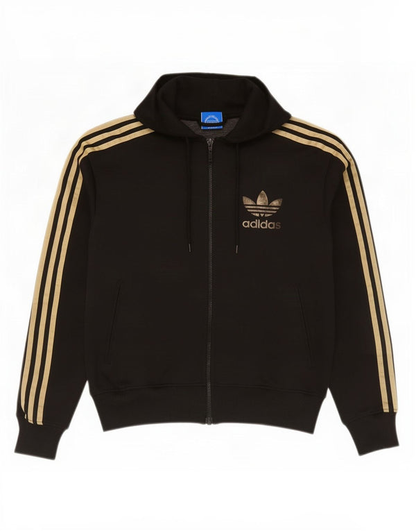 Adidas Pull à capuche zippé graphique pour femme UK 14 Polyester noir moyen