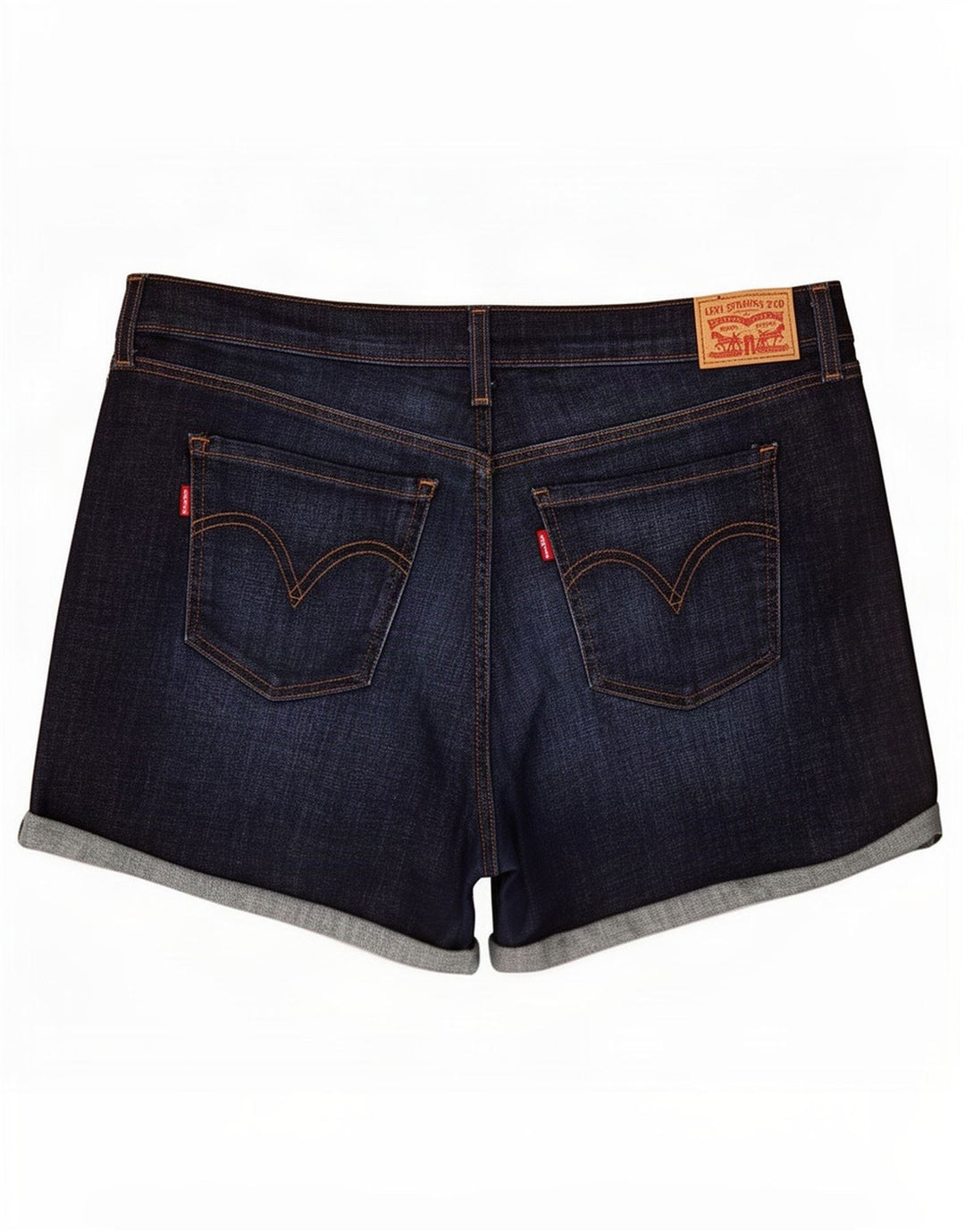 Levi's Short en Jean Taille Mi-Haute Déchiré Femme W33 Large Bleu Marine Coton