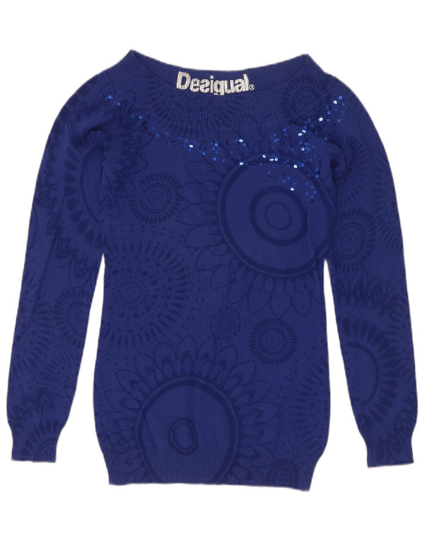 Desigual Pull col bateau pour femme UK 8 Small Bleu marine Paisley