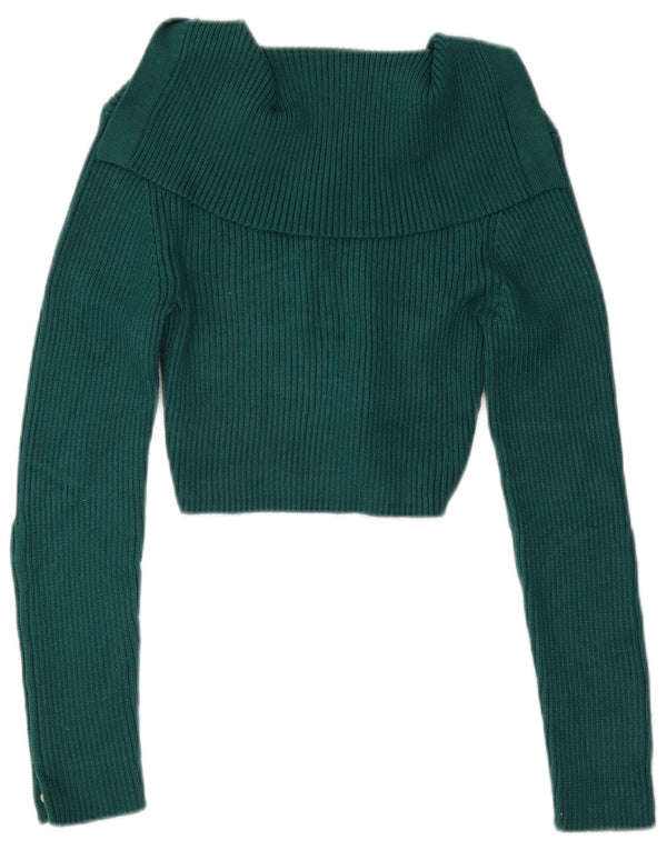 Zara Pull court à col polo pour femme UK 12 Viscose vert moyen