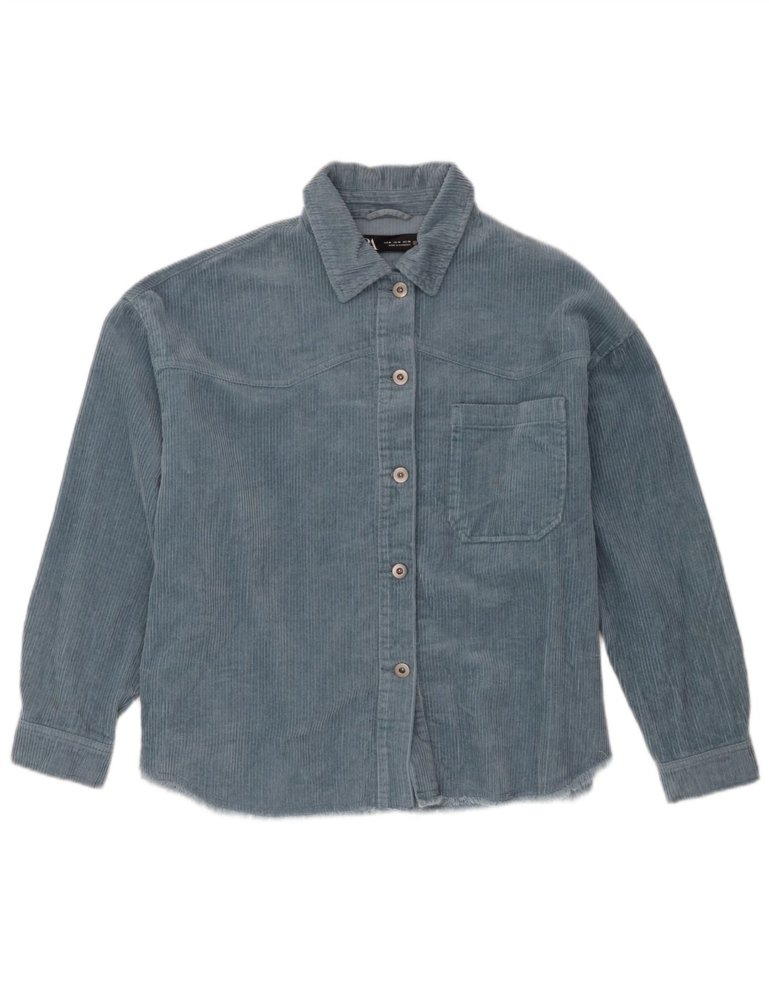 Zara Chemise surdimensionnée en velours côtelé pour femme UK 14 Coton bleu moyen