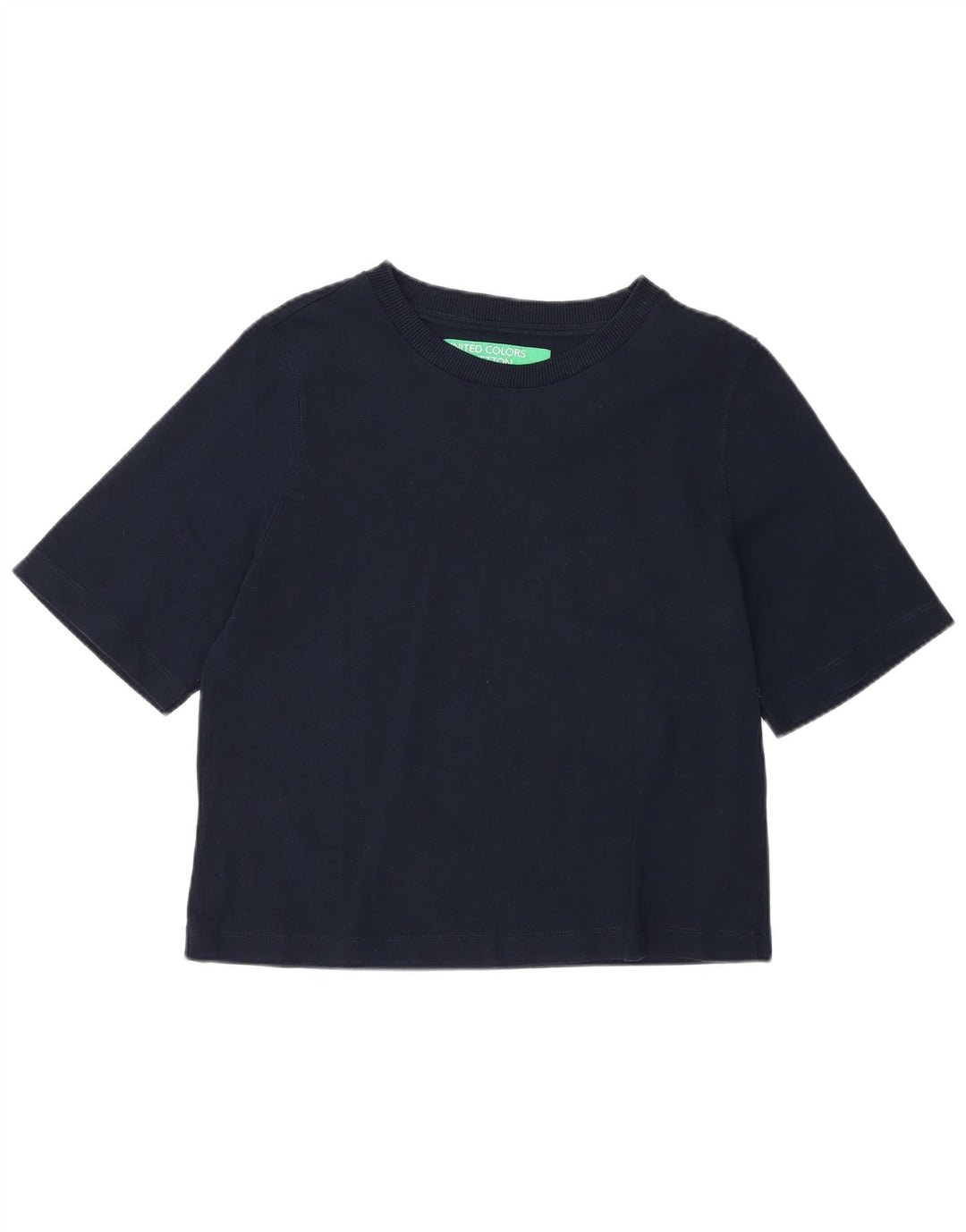 Benetton Womens Regular T-Shirt Top UK 12 Bleu Marine Moyen Coton