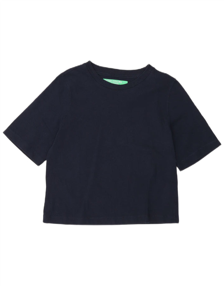 Benetton Womens Regular T-Shirt Top UK 12 Bleu Marine Moyen Coton