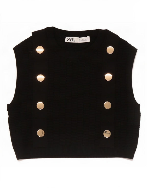 Zara Womens Crop Vest Débardeur UK 4 XS Noir Viscose