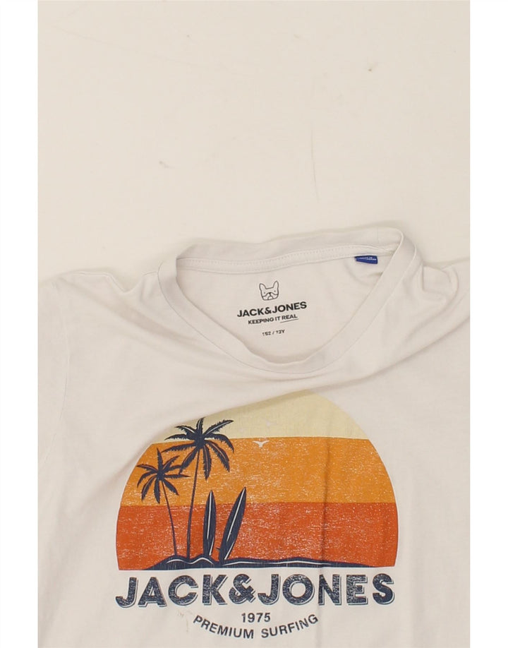 JACK & JONES Boys Graphic T-Shirt Top 11-12 Years White Vintage Jack & Jones and Second-Hand Jack & Jones from Messina Hembry 