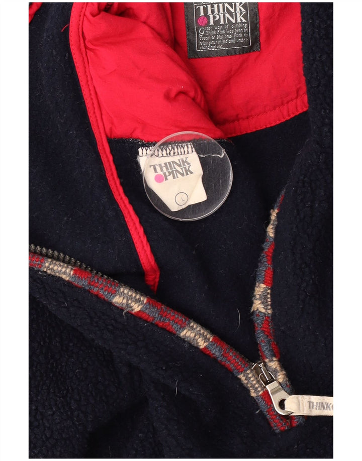 Think Pink Pull polaire à col zippé pour homme en polyester géométrique bleu marine