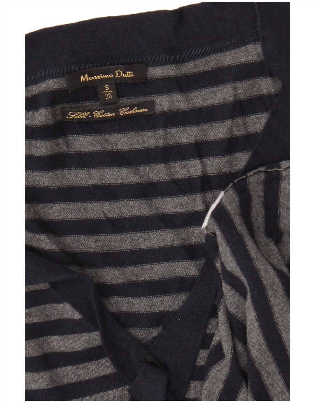 Massimo Dutti Pull col en V pour femme UK 8 Petit Bleu Marine Rayé